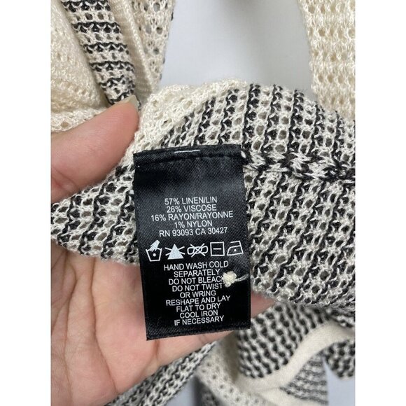 Nic + Zoe Cream Black Open Knit Linen Blend Wrap Cardigan Sweater Size XS - Picture 9 of 9